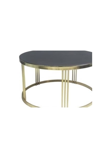 Orta Sehpa Brc C Model Siyah Düz Temper Cam Metal Çelik Gold Renk Kaplama Ayak El Yapım