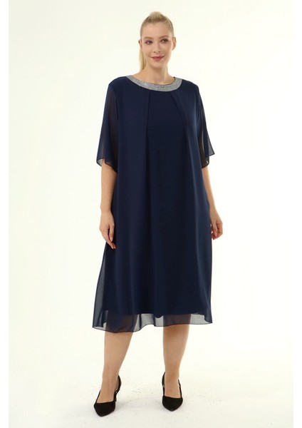 Büyük Beden Şifon Elbise 17E-1863