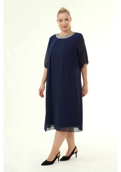 Büyük Beden Şifon Elbise 17E-1863 modelleri