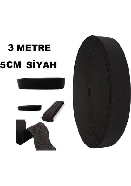 Lastik Siyah 5cm Geniş Bel 3mt Şort, Paça,kol ve Don Lastiği 1 Paket 3 mt