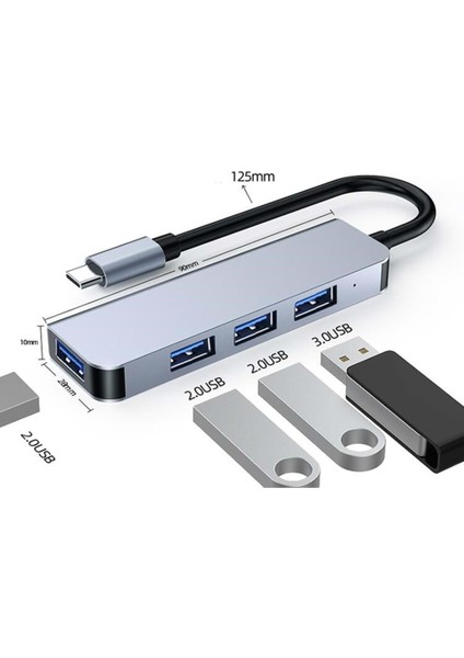Type-C 1xusb 3.0 3xusb 2.0 Hub Otg Çoğaltıcı Adaptörü BYL-2013T