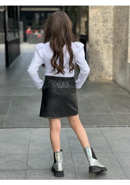 Büzgü Detaylı Badi ve Deri Etek Kombin modelleri