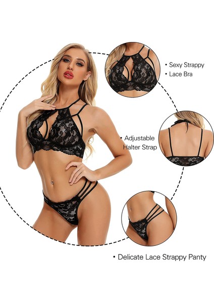 Kadın Özel Tasarım Arkası Açık İç Çamaşır Takımı - Siyah Sütyen Külot Takımı - 520 fiyatları