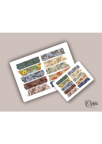 15 Sayfa 206 Adet Washi Tape Etiket Sticker Set (9X13CM 15 Sayfa Toplam 206 Bant) Washı Set