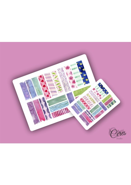 15 Sayfa 206 Adet Washi Tape Etiket Sticker Set (9X13CM 15 Sayfa Toplam 206 Bant) Washı Set