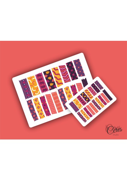 15 Sayfa 206 Adet Washi Tape Etiket Sticker Set (9X13CM 15 Sayfa Toplam 206 Bant) Washı Set