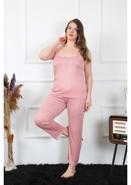 Kadın Büyük Beden Pudra Ip Askılı Pijama Takım 202195