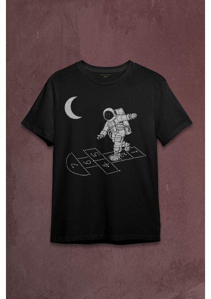 Uzayda Sek Sek Oyun Seksek Astronot Cosmos Baskılı Tişört T-Shirt