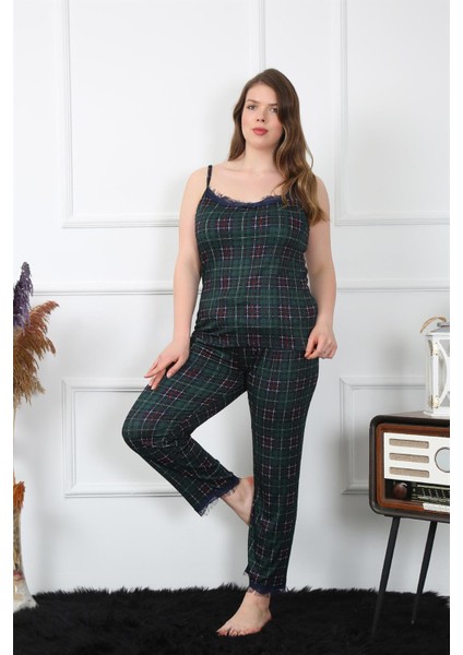 Kadın Büyük Beden Yeşil Ekoseli Ip Askılı Pijama Takım 202197 fırsatları