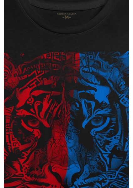 Vahşi Kaplan Kafası Bordo Mavi Trabzon Tiger Baskılı Tişört T-Shirt fiyatları