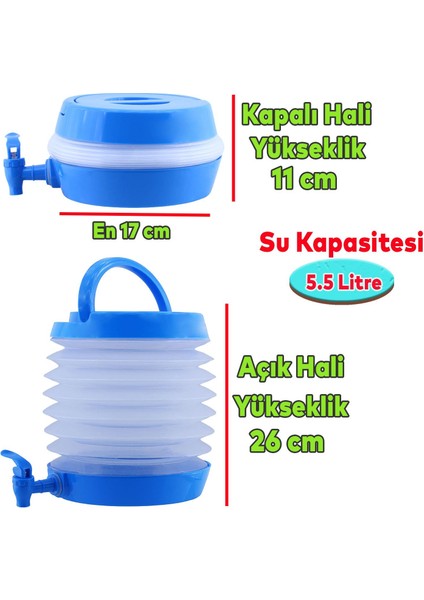 Su Sebili Katlanabilir Termos Çeşmeli Körüklü 5.5 Litre Piknik Kamp Su Ayran Meşrubat Içecek Bidonu