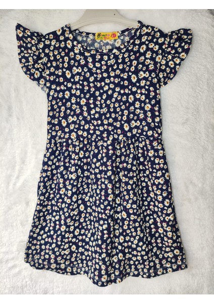 Renkli Kısakol Pamuklu Kız Çocuk Elbisesi