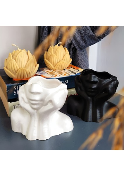 Yarım Yüz Vazo Yarım Yüz Saksı Yarım Yüz Kadın Saksı Sedef Beyaz 9 x 11 cm