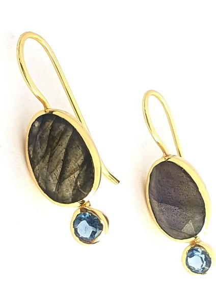 Labrodorite ve Aquamarin Taşlı 925 Ayar Gümüş Üzerine Altın Kaplama Küpe fiyatları