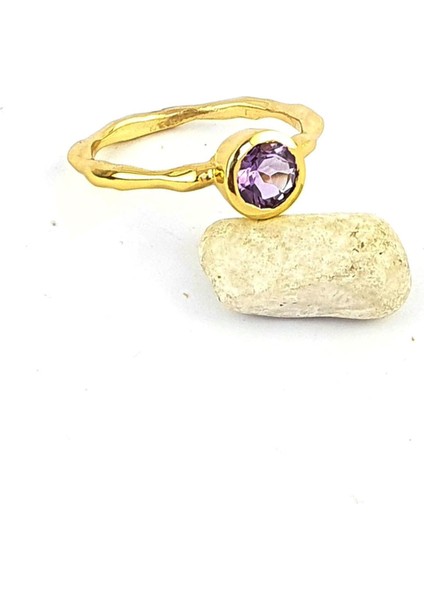 Ametist Taşlı 925AYAR Gümüş Üzerine Altın Kaplama Doğal Taş Yüzük fiyatları