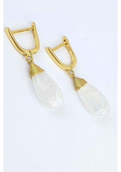 Ay Taşlı 925 Ayar Gümüş Üzerine Altın Kaplama Doğal Taş Küpe fiyatları