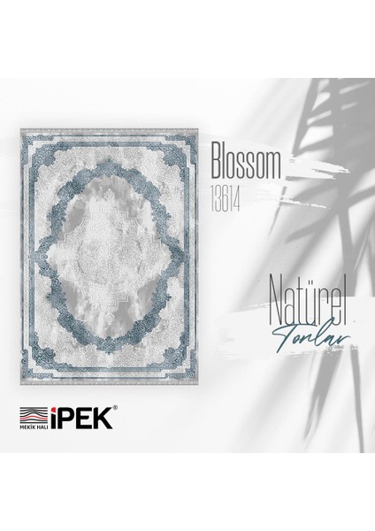 Ipek Mekik Halı Blossom Lacivert Füme Retro Desenli Halı