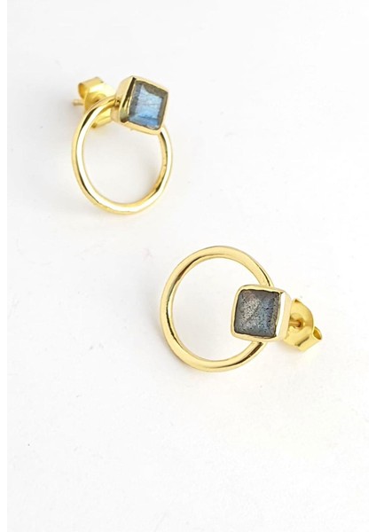 Labrodorite Taşlı 925 Ayar Gümüş Üzerine Altın Kaplama Doğal Taş Küpe fiyatları