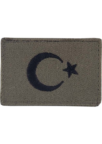 Türk Bayrağı Patch Yeşil Nakış