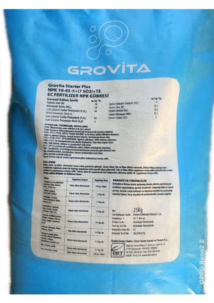 Grovita Starter (25 Kg) Mikrogranül Gübre