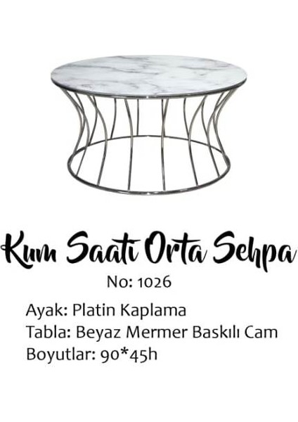 Orta Sehpa Kumsaat Brc Model Beyaz Mermer Temper Cam Metal Çelik Platin Renk Kaplama El Yapım fiyatları