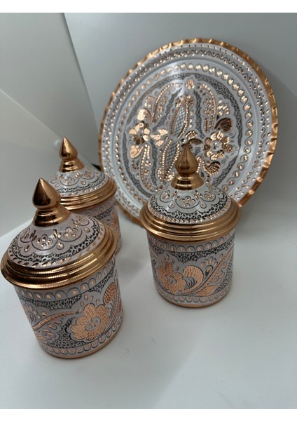Bakır Özel Işlemeli 3'lü Baharat Takımı