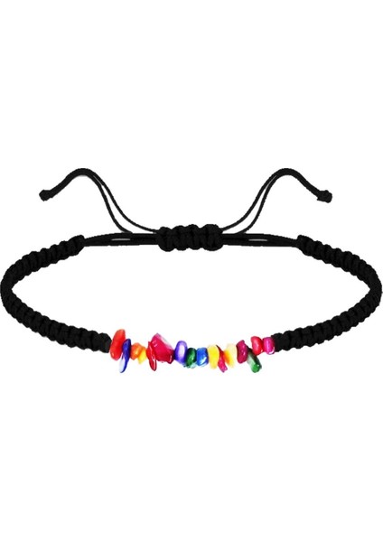 Siyah Renk Makrome Örgü Kadın Karışık Renk Doğal Taş Bileklik