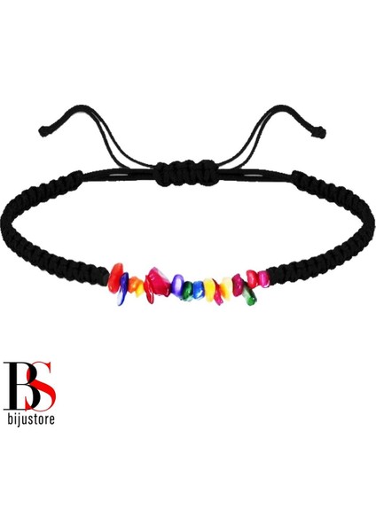 Siyah Renk Makrome Örgü Kadın Karışık Renk Doğal Taş Bileklik fiyatları