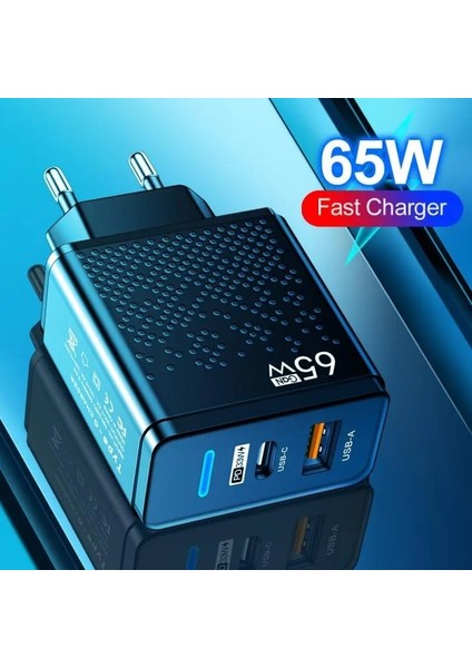 C8 Type-C Girişli 65W Şarj Adaptörü + C9 Type-C To Type-C 5A/100W Şarj Kablosu -2mt