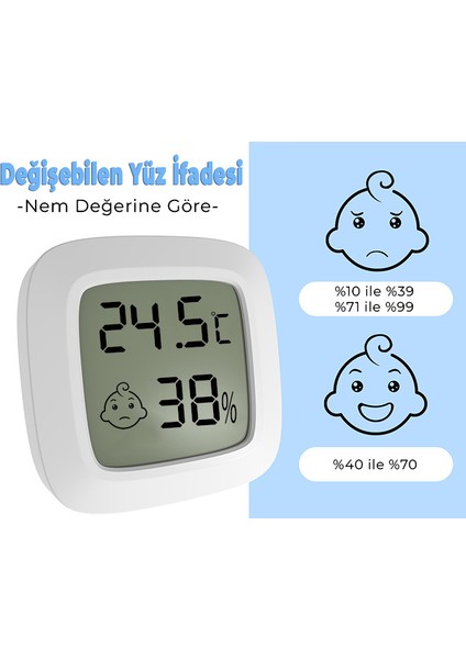 Hassas ve Pratik Digital Termometre ve Hava Nem Ölçer - Bebek Odalarında ve Ev Ortamında Ideal Sıcaklık ve Nem Seviyelerini Sağlayın