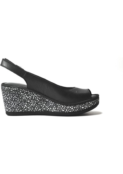23BY07.2036 Deri Siyah Dolgu Topuklu Anatomik Kadın Sandalet modelleri