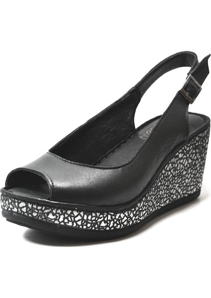 23BY07.2036 Deri Siyah Dolgu Topuklu Anatomik Kadın Sandalet fırsatları