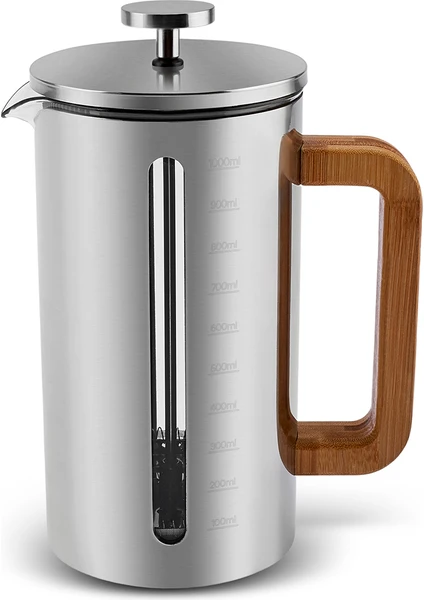 Poly Wood Borosilikat Cam/Çelik French Press 1000 ml