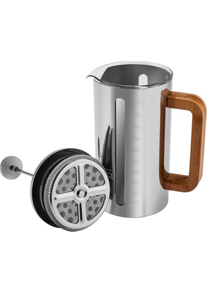 Poly Wood Borosilikat Cam/Çelik French Press 1000 ml