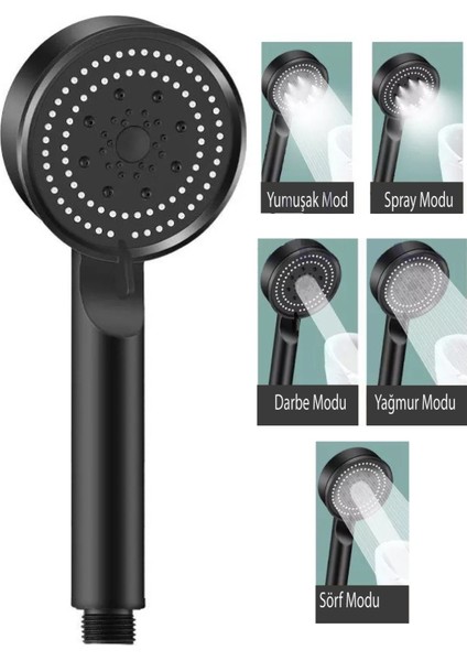 Sepeti Siyah Turbo Fan 5 Fonksiyonlu Duş Başlığı El Duşu