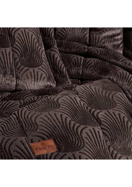 Pasıonı - Velvet - Lucianna - Jakar Kadife Mürdüm Çift Kişilik Yatak Örtüsü Takımı