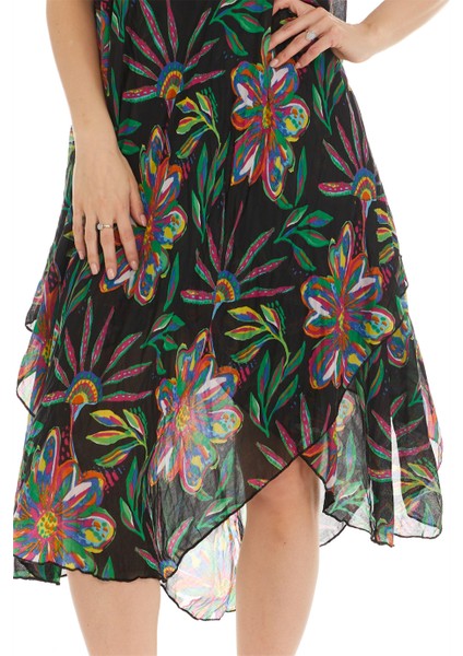 Askılı Vual Siyah Kısa Elbise 6193