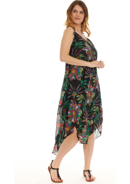 Askılı Vual Siyah Kısa Elbise 6193 modelleri