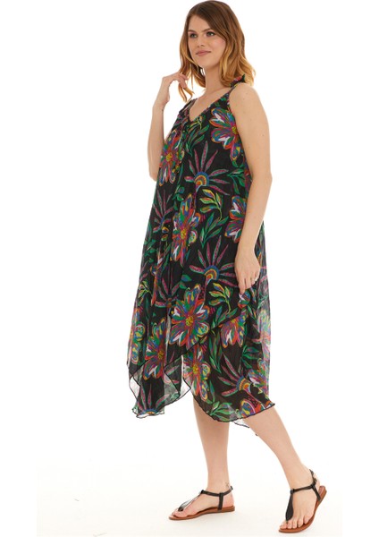 Askılı Vual Siyah Kısa Elbise 6193 indirimleri