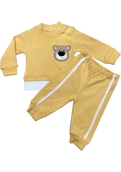 ayıcık Nakışlı Sarı Bebek Unisex Alt Üst Eşofman Takımı