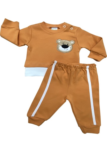 ayıcık Nakışlı Turuncu Bebek Unisex Alt Üst Eşofman Takımı