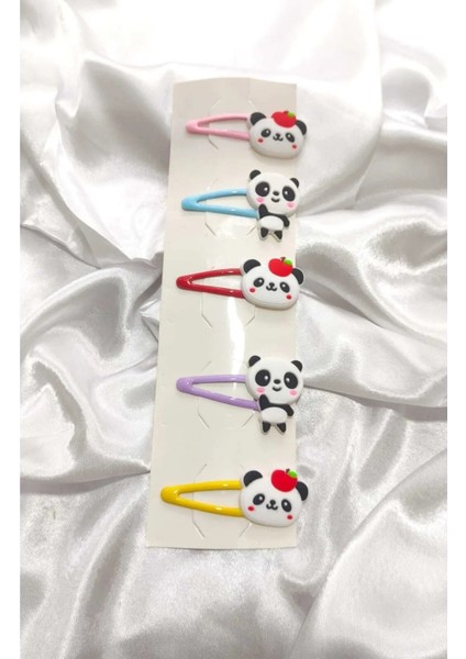 Panda Figürlü Renkli 5 Adet Çıt Çıt Toka Seti