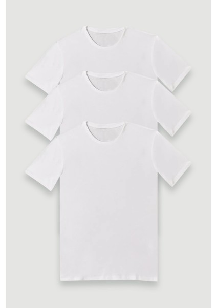 Erkek 3'lü Slim Fit Bisiklet Yaka Pamuk Kısa Kollu Tişört fiyatları