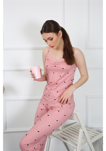Kadın Ip Askılı Somon Pijama Takım 4138 modelleri