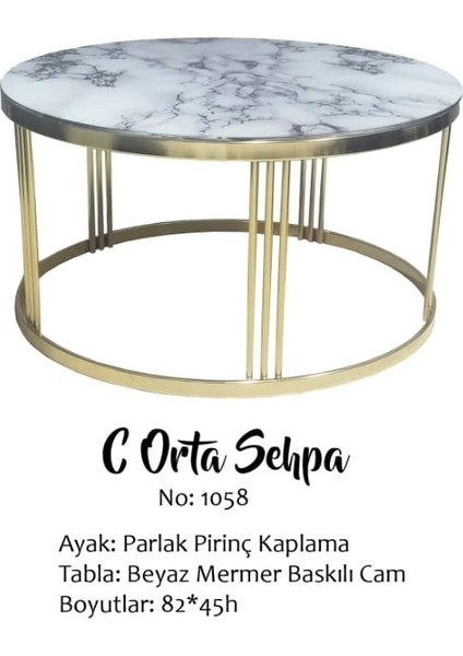 Orta Sehpa Brc C Model Beyaz Mermer Temper Cam Metal Çelik Gold Renk Kaplama Ayak El Yapım fiyatları
