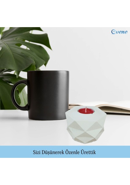 Mumluk Şamdan 3 Adet Tealight ve Ince Mum Uyumlu Prizma Model