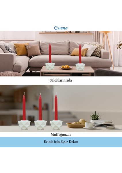 Mumluk Şamdan 3 Adet Tealight ve Ince Mum Uyumlu Prizma Model
