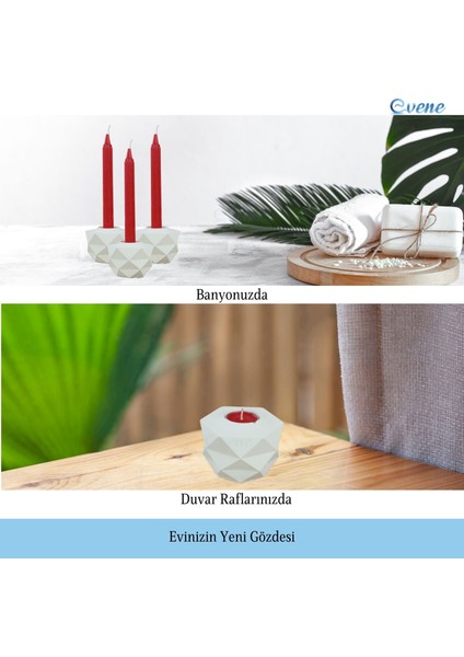 Mumluk Şamdan 3 Adet Tealight ve Ince Mum Uyumlu Prizma Model