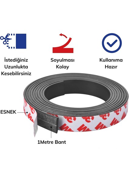 Yapışkanlı Şerit Mıknatıs Magnet Kes Kullan Güçlü Sağlam Rulo Çıkarılması Kolay Siyah 2cm x 1 mt