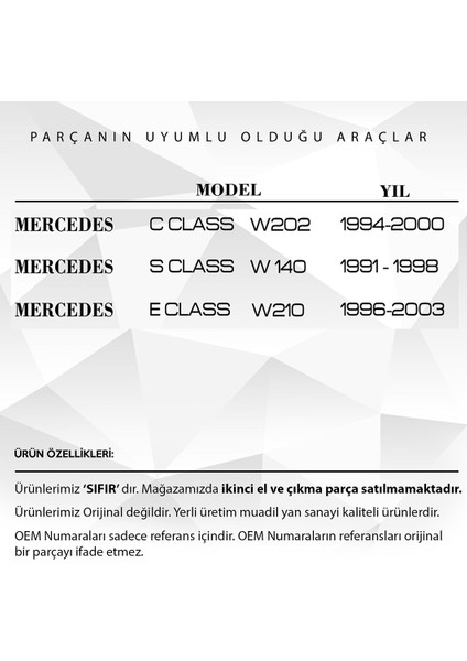 Mercedes W202, W140, W210 Için Yan Dikiz Ayna Kauçuk Contası